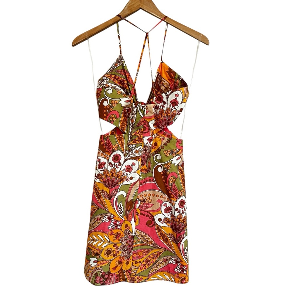 NWT Gianni Bini Ruby Paisley V-Neck Sleeveless Mini Dress 70's Style Cutouts Sz0 - Picture 6 of 15